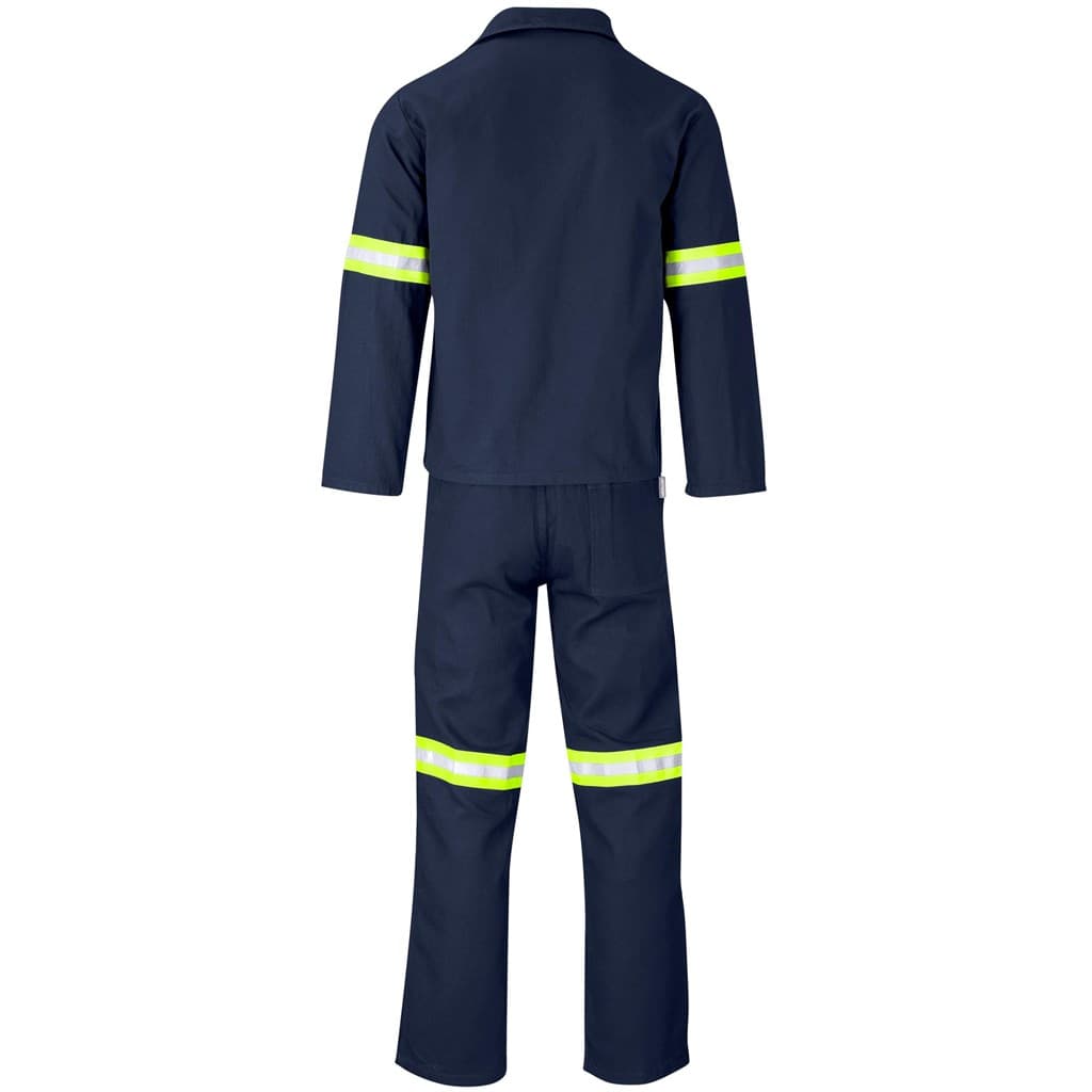 Technician 100% Cotton Conti Suit - Reflective Arms & Legs - Yellow Tape - Navy