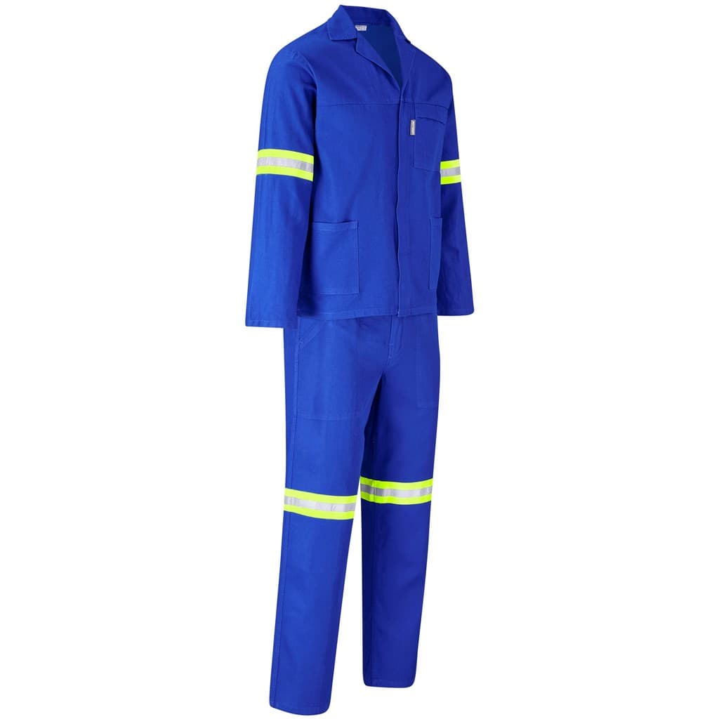 Technician 100% Cotton Conti Suit - Reflective Arms & Legs - Yellow Tape - Royal Blue