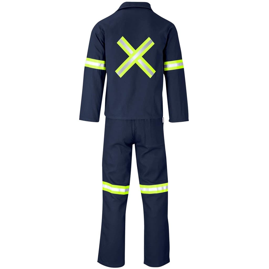 Technician 100% Cotton Conti Suit - Reflective Arms, Legs & Back - Yellow Tape - Navy