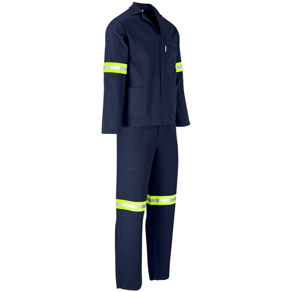 Technician 100% Cotton Conti Suit - Reflective Arms, Legs & Back - Yellow Tape - Navy