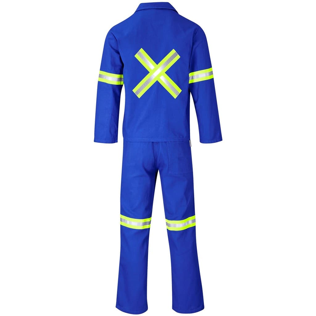 Technician 100% Cotton Conti Suit - Reflective Arms, Legs & Back - Yellow Tape - Royal Blue
