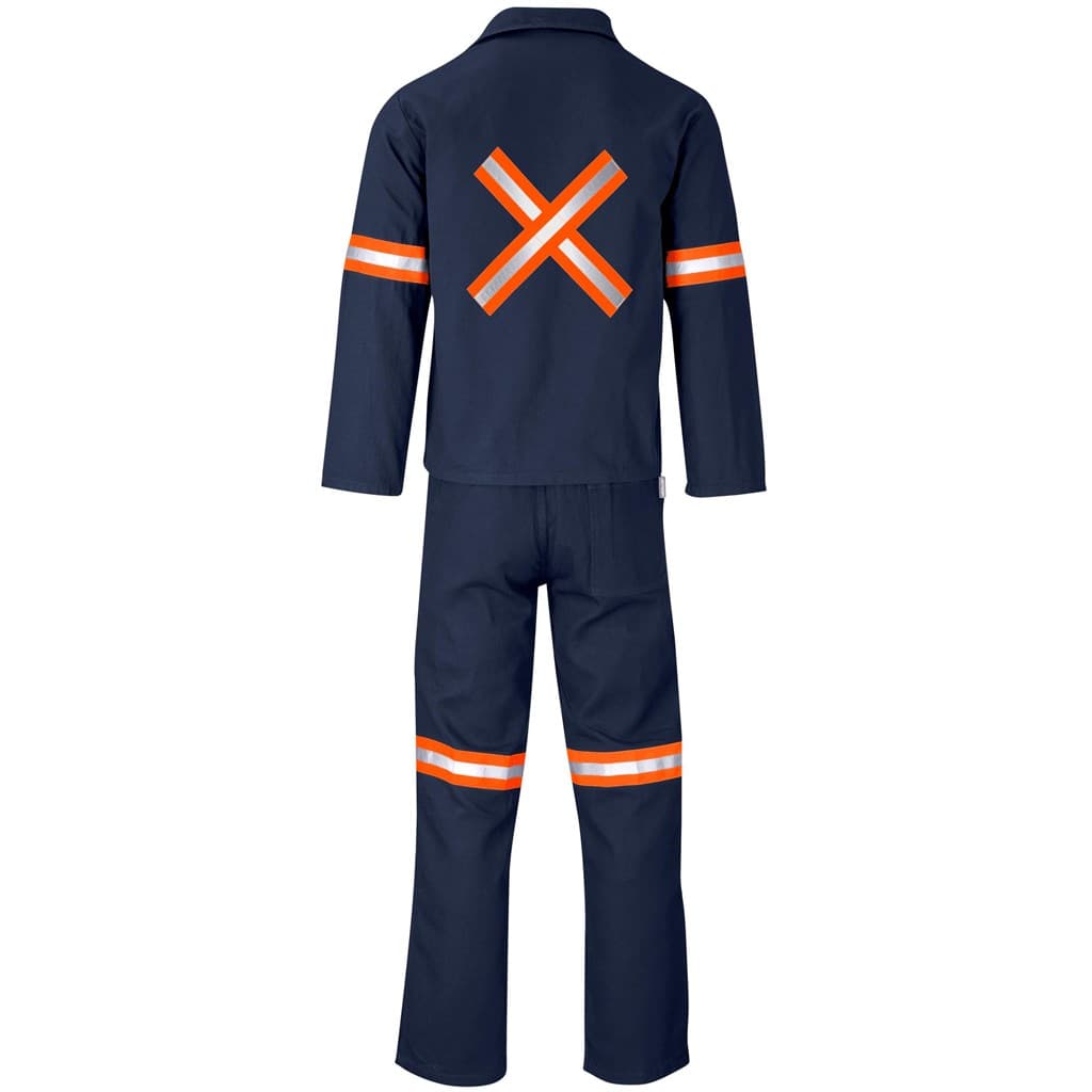 Technician 100% Cotton Conti Suit - Reflective Arms, Legs & Back - Orange Tape - Navy