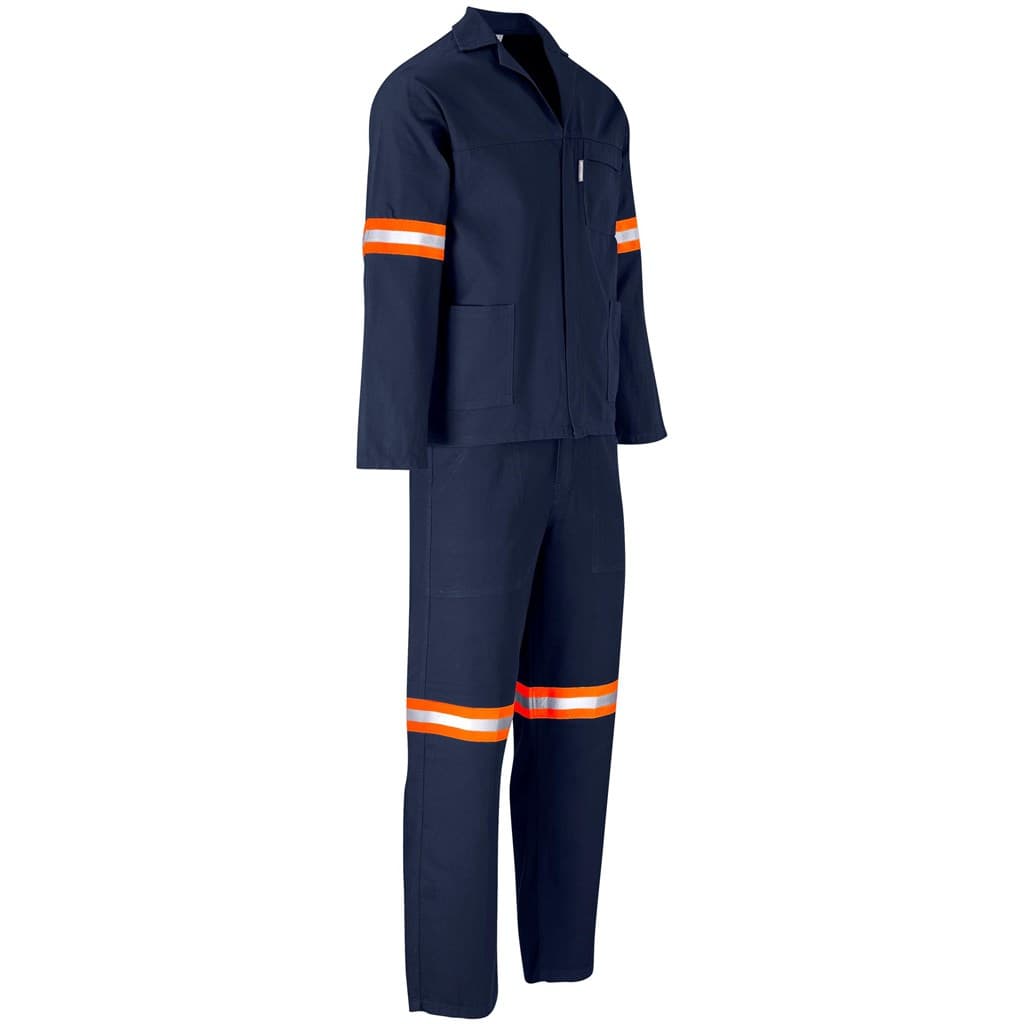 Technician 100% Cotton Conti Suit - Reflective Arms, Legs & Back - Orange Tape - Navy