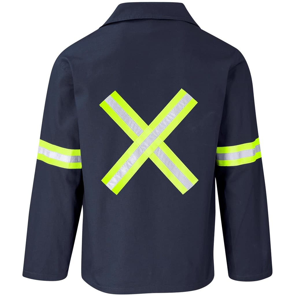 Artisan Premium 100% Cotton Jacket - Reflective Arms & Back - Yellow Tape - Navy