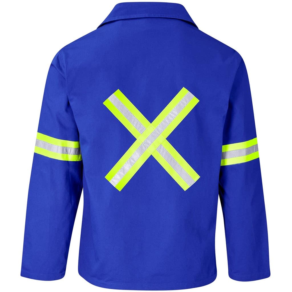 Artisan Premium 100% Cotton Jacket - Reflective Arms & Back - Yellow Tape - Royal Blue