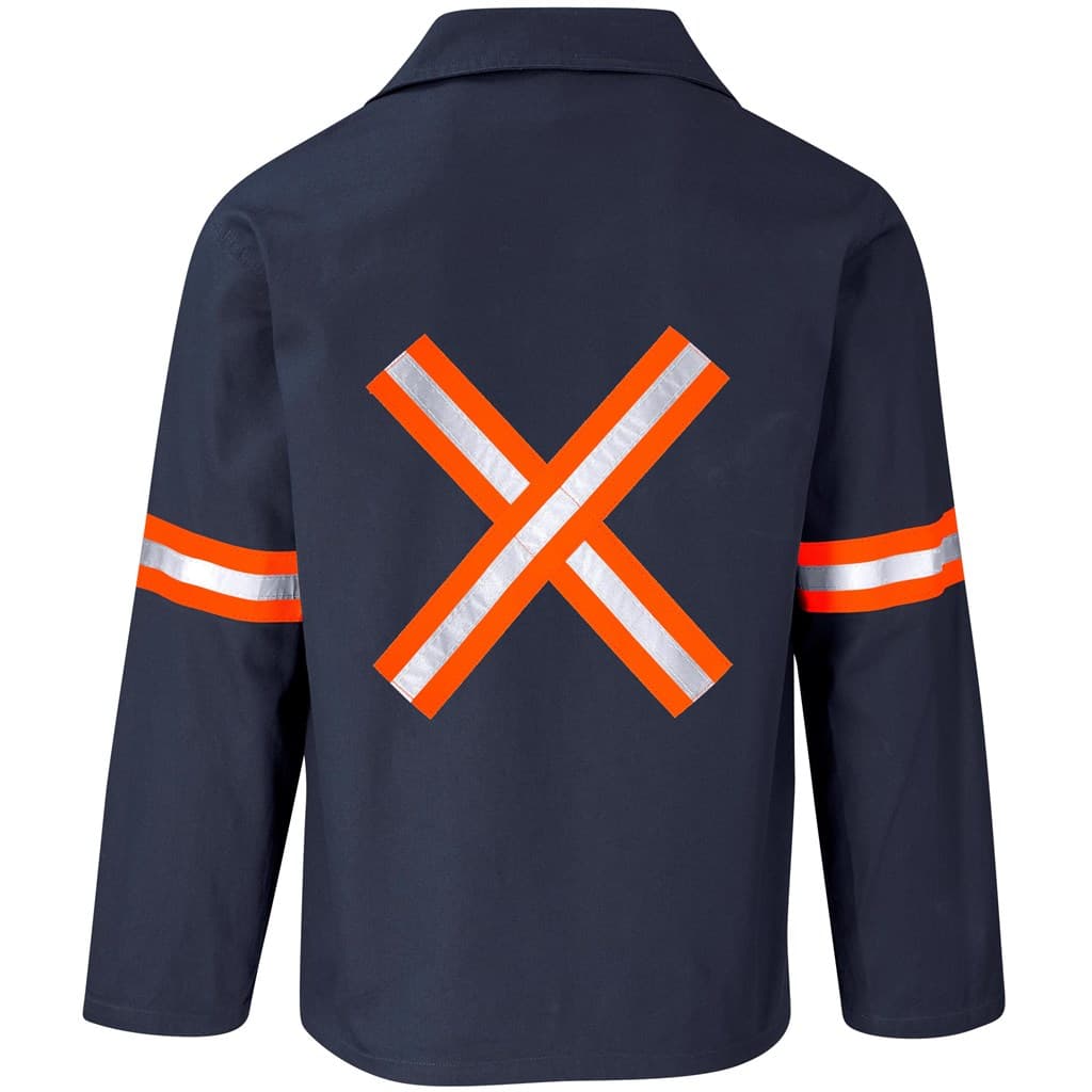 Artisan Premium 100% Cotton Jacket - Reflective Arms & Back - Orange Tape - Navy