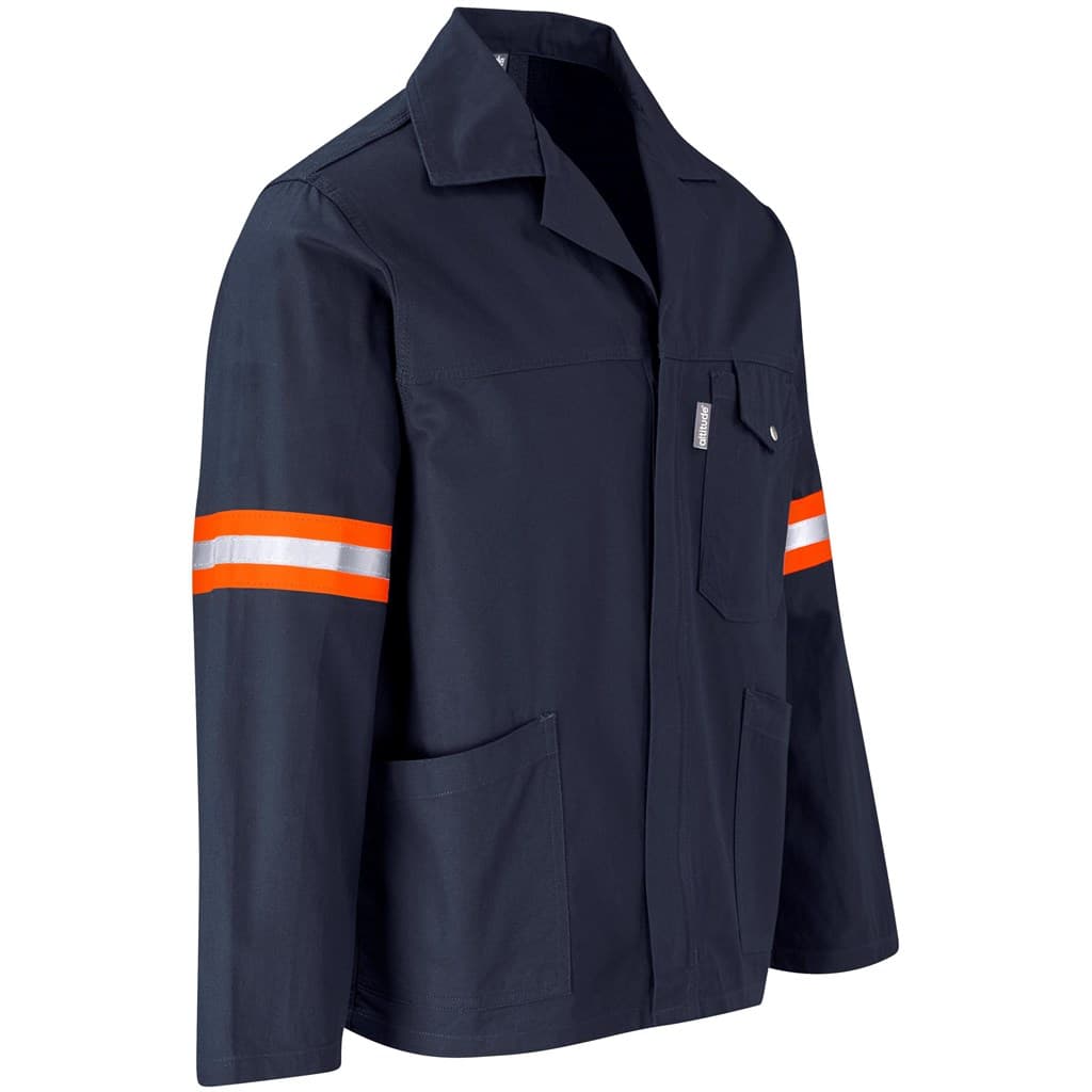 Artisan Premium 100% Cotton Jacket - Reflective Arms & Back - Orange Tape - Navy