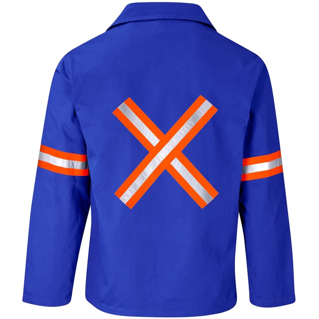 Artisan Premium 100% Cotton Jacket - Reflective Arms & Back - Orange Tape - Royal Blue