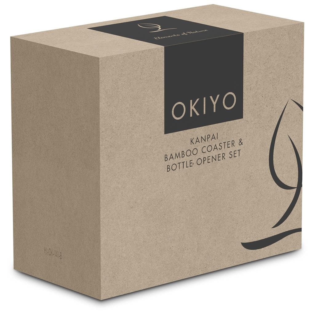 Okiyo Kanpai Bamboo Coaster & Bottle Opener Set
