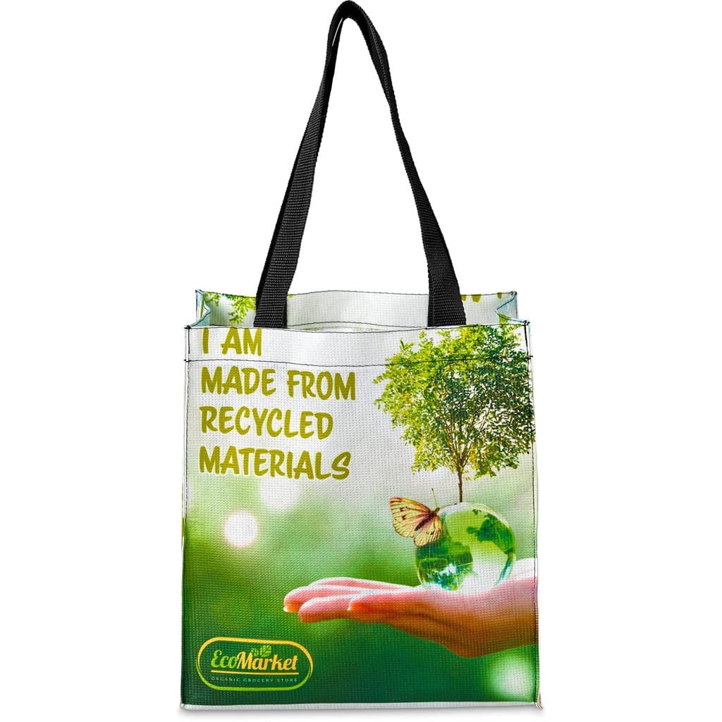 Pre-Printed Sample Hoppla Gateway Recycled PET Stitch-Bond Shopper
