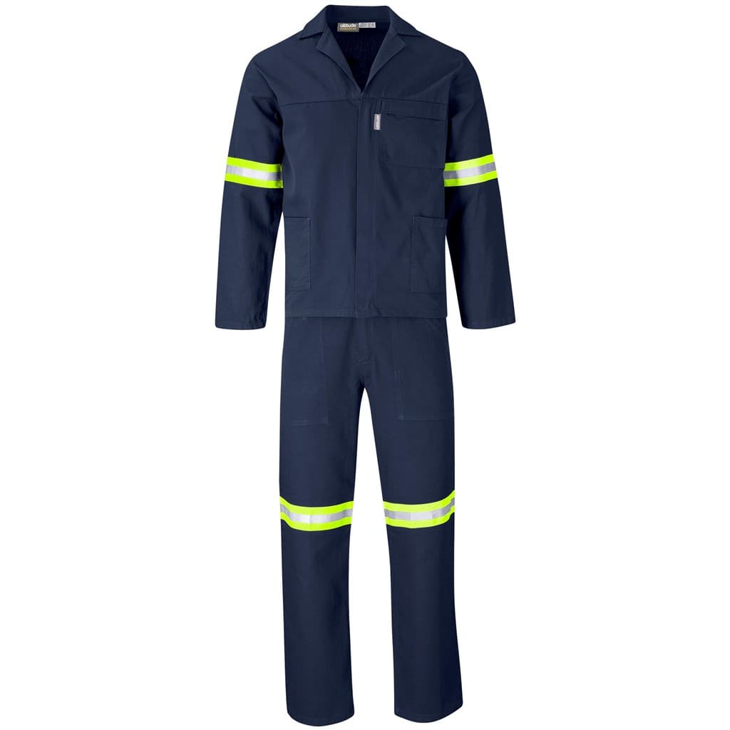 Technician 100% Cotton Conti Suit - Reflective Arms, Legs & Back - Yellow Tape - Navy