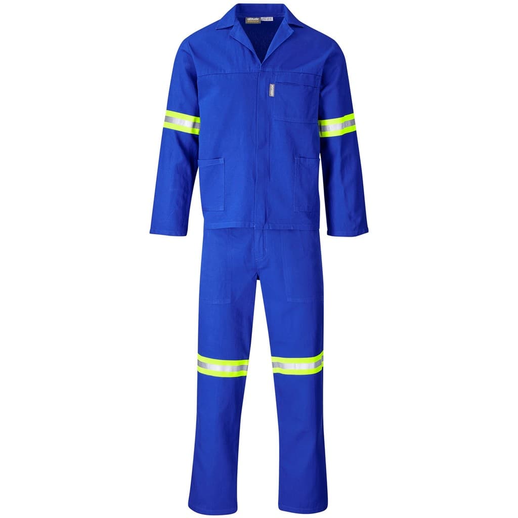 Technician 100% Cotton Conti Suit - Reflective Arms, Legs & Back - Yellow Tape - Royal Blue