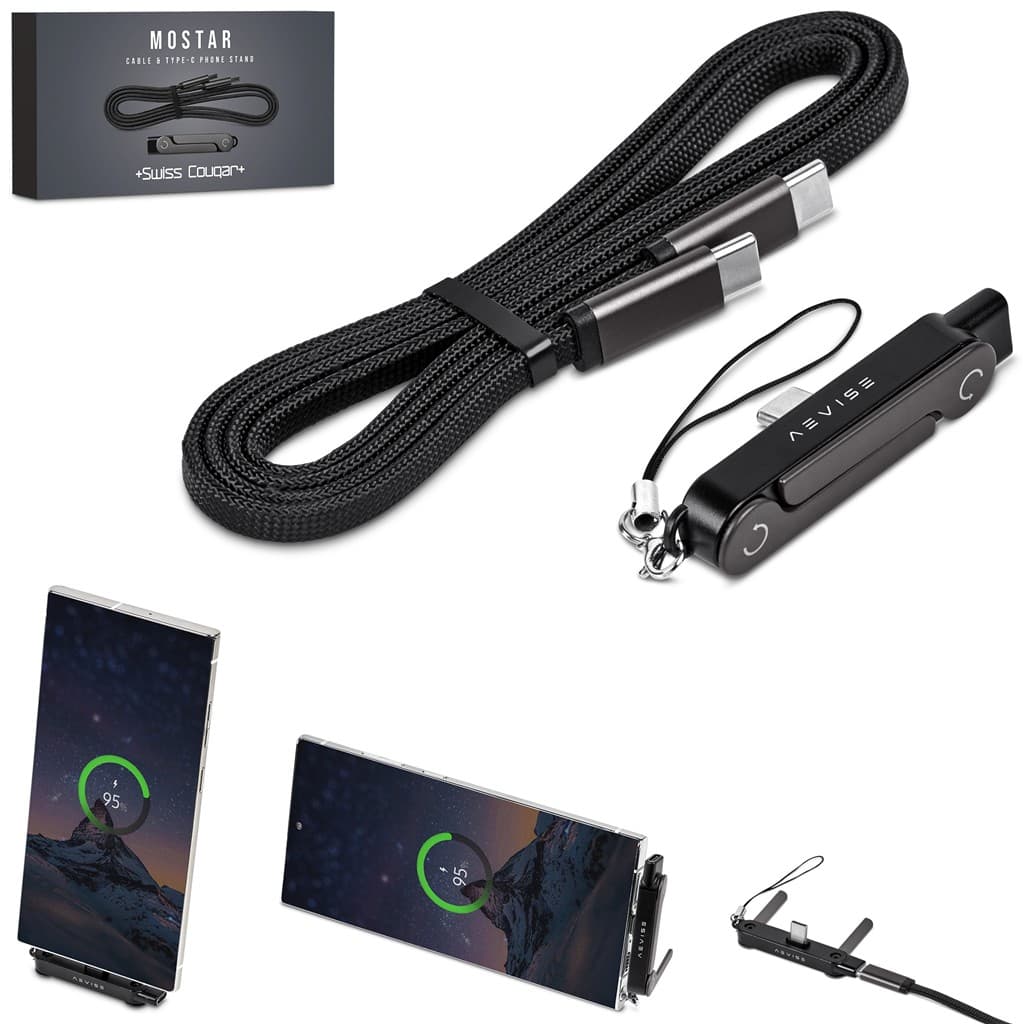 Swiss Cougar Mostar Fast Charge Cable & Type-C Phone Stand