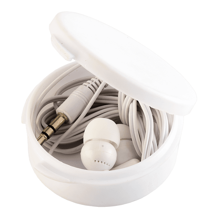 Earphones in Round Case